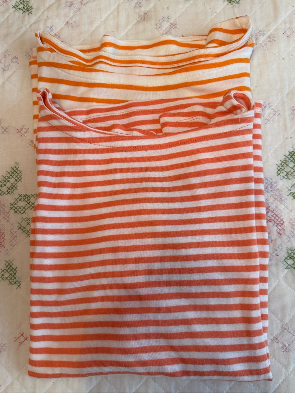 Charter Club  Ladies 2-pack Orange and White Striped Button-Sleeve Tees